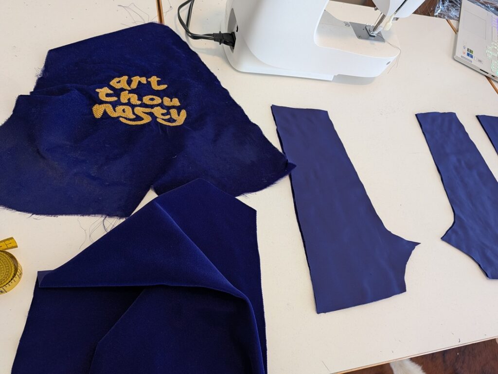 Panels of fabric ready to be sewed